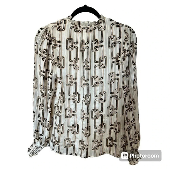 HAVER + BLAIR ivory/beige/black chain blouse size :XS - Picture 5 of 8